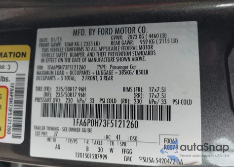 2015 Ford Fusion Se from USA, damaged, VIN 1FA6P0H73F5121260